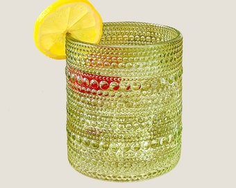 Vintage inspirierte Salbei Olivgrün Hobnail Becher - Set mit 6 modernen Boho Perlen Glaswaren Rocks Cocktail Party Gläser