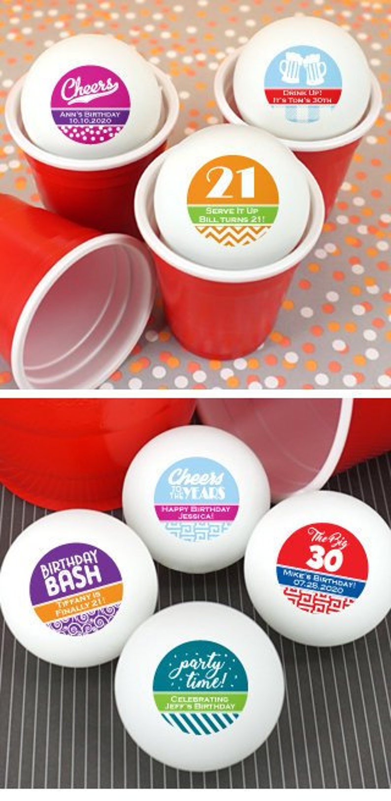 Adult Birthday Ping Pong Ball Favors 21st 25th 30th 40th 45th 50th Girl Boy Bash Festive Tropical Nautical Tea Party Favors Thank You Gifts