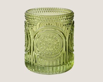 10 Unzen Salbei Olivgrün gerippte Bogen Gläser - 6er-Set - Florale Retro Boho Vintage inspirierte Hobnail Becher Felsen Gläser Barware Trinkgeschirr