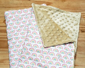 Couverture pour bébé pastel arc-en-ciel : couverture pour lit de bébé en coton et minky