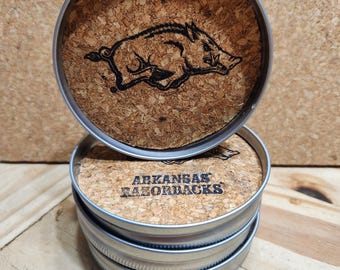 Sous-verres Arkansas Razorbacks : sous-verres en liège avec couvercle de pot Mason, lot de 4