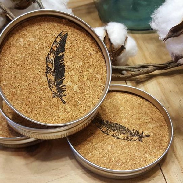 Coasters, Feather coaster, mason jar lids, mason jar coasters, rustic decor, farmhouse decor, wester decor, home decor, country decor, gifts