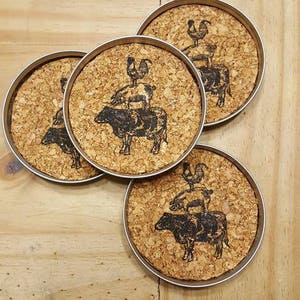 Coasters, Cow Pig Rooster Coasters, cork coasters, mason jar lid coasters, farmhouse coasters, rustic coasters, farm coasters, rustic, home