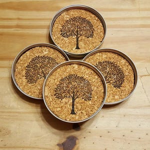 Mason Jar lid coasters, Tree, stamped coasters, cork coasters, housewarming gift, wedding gift, farmhouse decor, rustic decor, mason jars