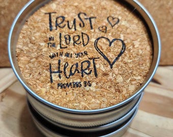 Sous-Verres de la Bible en liège, sous-bocks rustiques estampés à l'encre, Set de 4