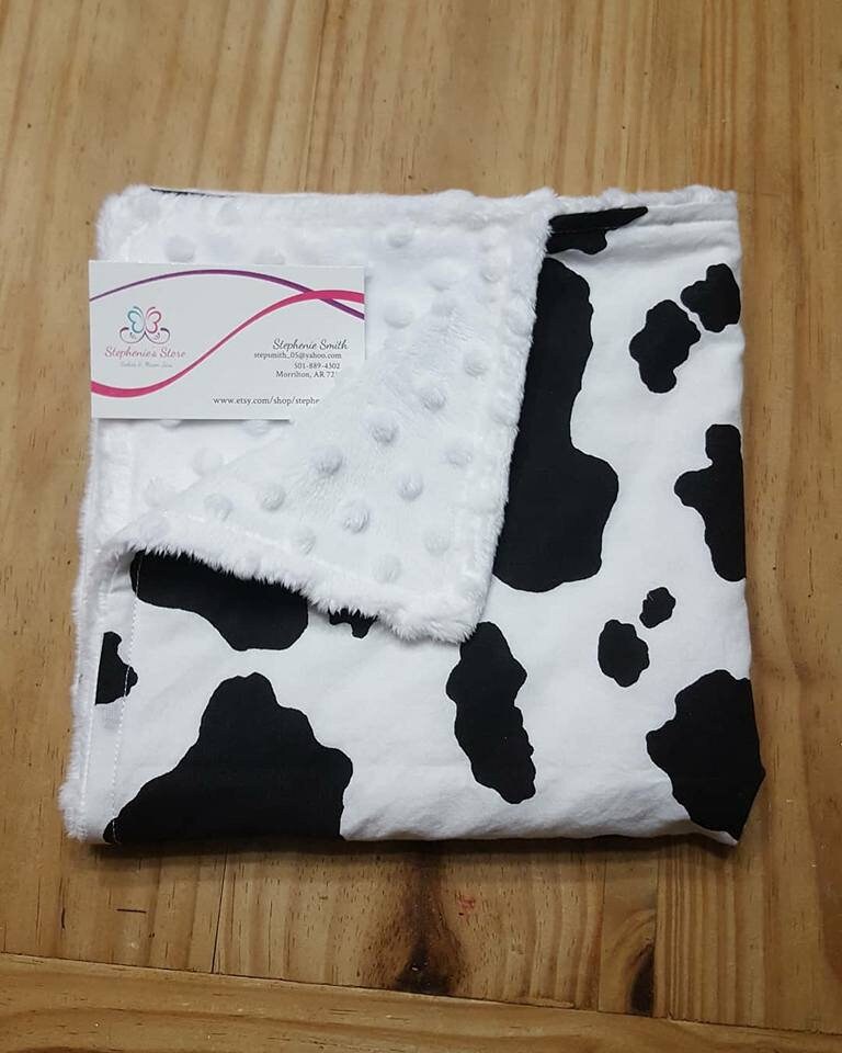 Baby Blanket Cow Print Blanket Minky Blanket Cow Nursery Etsy
