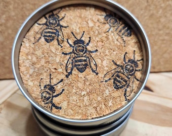 Sous-bocks en liège - Couvercles de pots Mason estampés à l'encre - Lot de 4