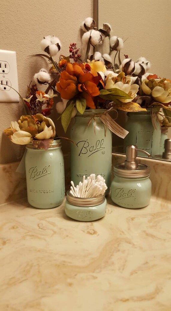 Mason Jar Soap Dispenser Bathroom Set Housewarming Wedding Etsy