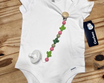 Attache-suce cactus, attache en bois, cadeau de baby shower du sud-ouest