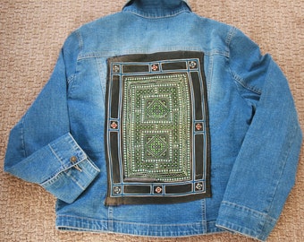Fringe jacket Hmong Embroidered denim | Embellished jean jacket | Boho Festival Outfit | 70s | One of a Kind | Statement Upcycled Fashion
