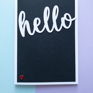 Carte Hello - Noir/Blanc avec Gemme coeur