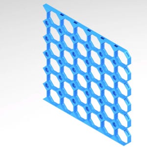 May include: A light blue, geometric structure featuring a honeycomb pattern. The design consists of interconnected hexagonal shapes, forming an open, grid-like arrangement. The material appears to be plastic or a similar synthetic material.