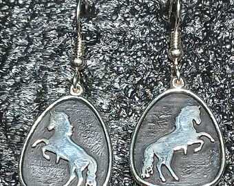 Sterling Silver Rearing Horse Earrings, One Of A Kind Earrings, Handcrafted Earrings, Jewelry Art, Made In USA