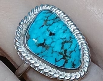 American Turquoise And Sterling Silver Ring, One Of A Kind Ring, Handcrafted Ring, Freeform Ring, Rare Turquoise