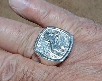 Sterling Silver Signet Ring With Rearing Horse, One Of A Kind Ring, Handcrafted Ring, Jewelry Art, Wearable Art, Made In USA