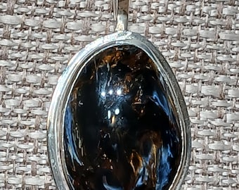 Pietersite And Sterling Silver Pendant, One Of A Kind Pendant, Handcrafted Pendant, Jewelry Art, Wearable Art, Made In USA