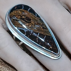 Handcrafted, Midnight Sable, Petrified Palm Ring