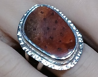 Petrified Palm Wood And Sterling Silver Ring, One Of A Kind Ring, Handcrafted Ring, Jewelry Art, Wearable Art, Made In USA