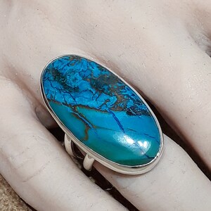 Chrysocolla And Sterling Silver Ring, One Of A Kind Ring, Handcrafted Ring, Jewelry Art, Wearable Art, Made In USA