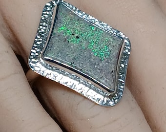 Louisiana Opal And Sterling Silver Ring, One Of A Kind Ring, Handcrafted Ring, Jewelry Art, Wearable Art, Made In USA