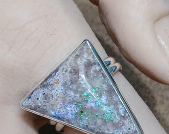 Louisiana Opal And Sterling Silver Ring, One Of A Kind Ring, Handcrafted Ring, Jewelry Art, Wearable Art, Made In USA