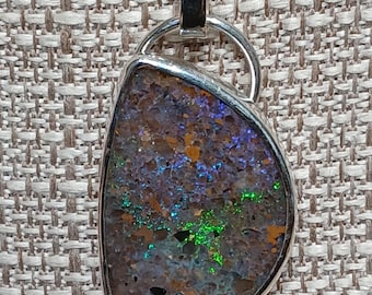 Louisiana Opal And Sterling Silver Pendant, One Of A Kind Pendant, Jewelry Art, Wearable Art, Made In USA