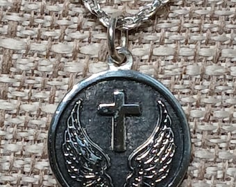 Sterling Silver Angel Wing And Cross Pendant, One Of A Kind Pendant, Handcrafted Pendant, Jewelry Art, Wearable Art, Made In USA