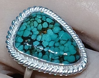 American Turquoise And Sterling Silver Ring, One Of A Kind Ring, Handcrafted Ring, Freeform Ring, Rare Turquoise