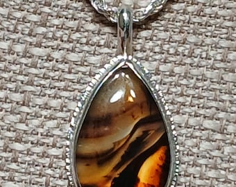 Montana Agate And Sterling Silver Pendant, One Of A Kind Pendant, Handcrafted Pendant, Jewelry Art, Wearable Art, Made In USA