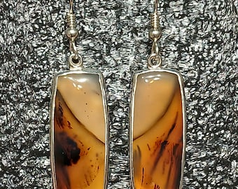 Montana Agate And Sterling Silver Earrings, One Of A Kind Earrings, Handcrafted Earrings, Jewelry Art, Wearable Art, Made In USA