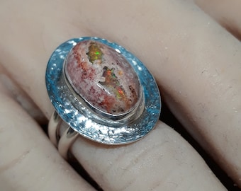 Mexican Opal And Sterling Silver Ring, One Of A Kind Ring, Handcrafted Ring, Artisan Ring