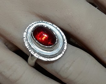 Garnet, Mother Of Pearl And Sterling Silver Ring, One Of A Kind Ring, Handcrafted Ring, Jewelry Art, Wearable Art, Made In USA