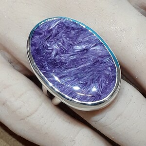 Charoite And Sterling Silver Ring, Handcrafted Ring, One Of A Kind Ring, Jewelry Art, Wearable Art, Made In USA