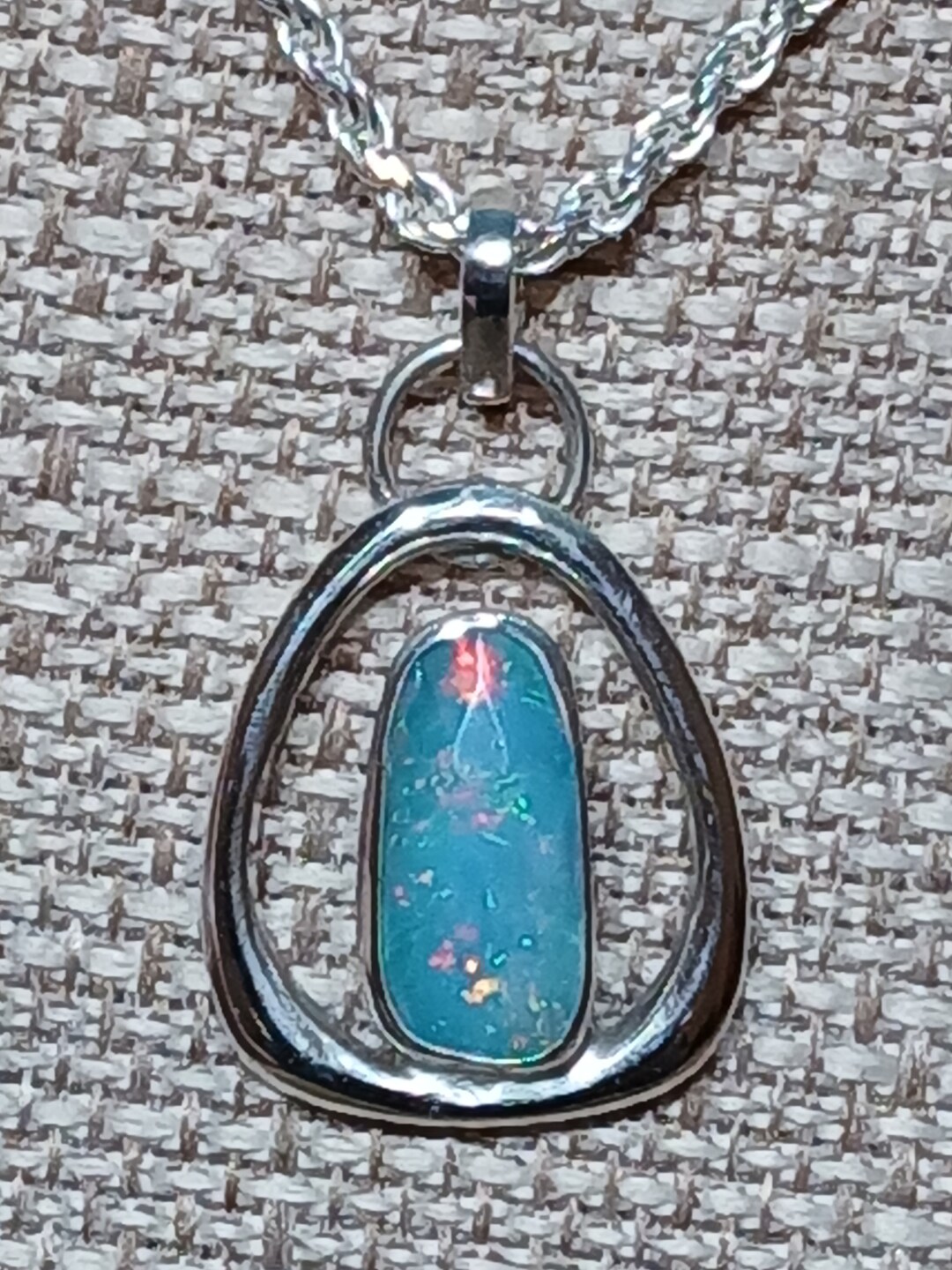 Genuine Ethiopian Opal and Lab Diamond Silver Slide Pendant Necklace