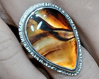 Montana Agate And Sterling Silver Ring, One Of A Kind Ring, Handcrafted Ring, Jewelry Art, Wearable Art, Made In USA