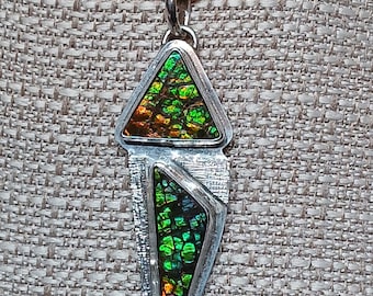 Ammolite And Sterling Silver Pendant, One Of A Kind Pendant, Handcrafted Pendant, Artisan Pendant