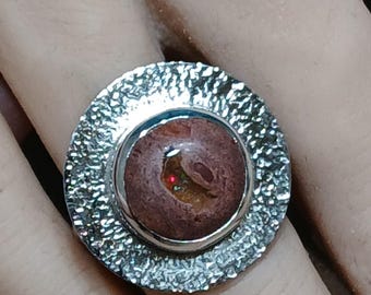 Cantera Opal And Sterling Silver Ring, One Of A Kind Ring, Handcrafted Ring, Jewelry Art, Wearable Art, Made In USA
