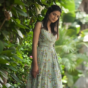Green Bridesmaid Dress, Green Maxi Dress, Long Day to Evening dress, Boho Rustic Women's Summer dress, Bohemian Hippie Romantic Carrie Dress