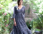 Long Sleeves Maxi Dress, Hippie Conservative Evening Spring Dress, Winter Floral Dress, Boho dress, Gypsy Romantic Carrie Dress, Frill Dress