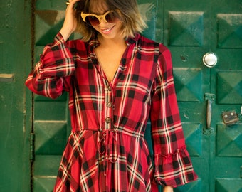 Red Plaid Dress - Etsy