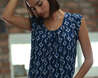 Dark Blue Women Oversize Top, Casual Summer Loose Women's Blouse