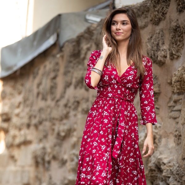 Maxi Side Strik Bohemian Dress - Bordeaux/Pink