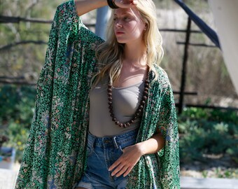 Floral Print Silky Kimono Duster: Boho Chic Cover-Up