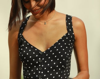 Black Polka Dots Summer Maxi Sundress, Bohemian Special Occasion Flared A Line High Waist "Isabella" Dress, Women Black Maxi Dress