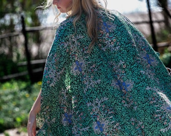 Green Summer Kimono for Women, Bohemian Resort Kimono Top, Duster Silky Cardigan, Oversize Everyday Open Kimono Robe