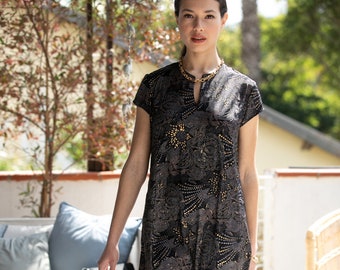 Black & Gold Lightly Sparkly Maxi Dress, Bohemian Sleeved Shirt Caftan Style Dress, Leyla Dress