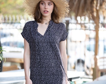 Black Oversize Summer Beach Vacation Dress, Mid-Calf Kaftan Dress, Loose Caftan Dress for Everyday, Casual "Lia" Dress