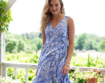 Lavender - Blue High Waist Fit and Flare Maxi Dress, Bohemian Sundress, Sleeveless Open Back Bridesmaid Carrie Dress