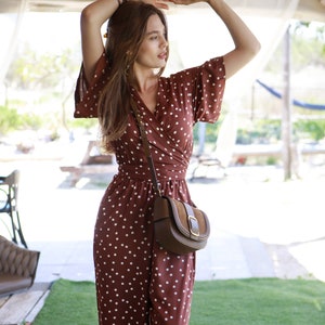 Women's polka dot jumpsuit, chocolate brown jumpsuit