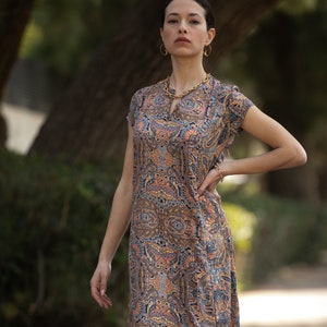 Sparkly Gold Ethnic Evening Kaftan Dress, Boho Chic Loose Shirt Maxi Dress, Cap Sleeves Dress for Special Occasions - XS to 2XL, Leyla Dress